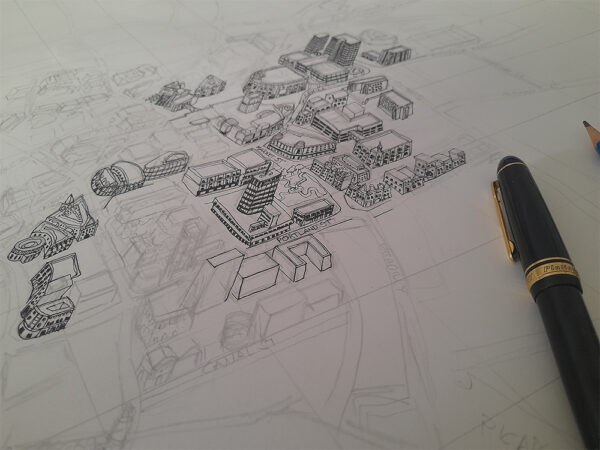 Illustrated Map of Manchester City Center – nickjonesillustration.com