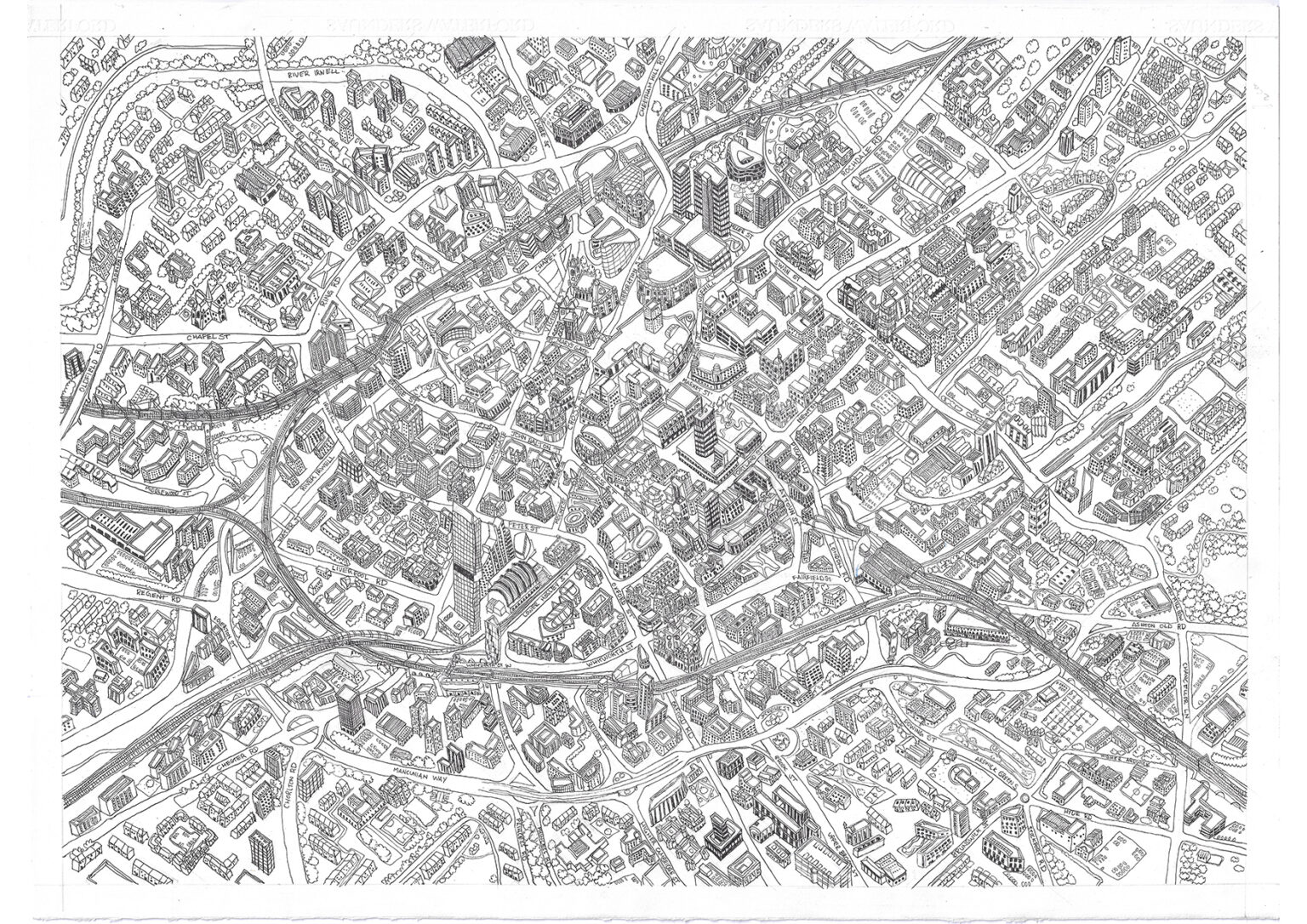 Illustrated Map of Manchester City Center – nickjonesillustration.com